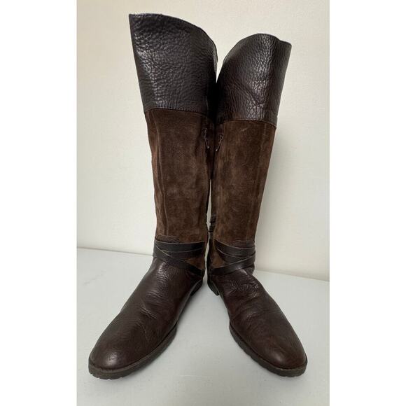 Lauren by Ralph Lauren Shoes - LRL Ralph Lauren Sonya Tall Riding Leather/Suede Heeled Zip Boots Brass SZ 9.5B
